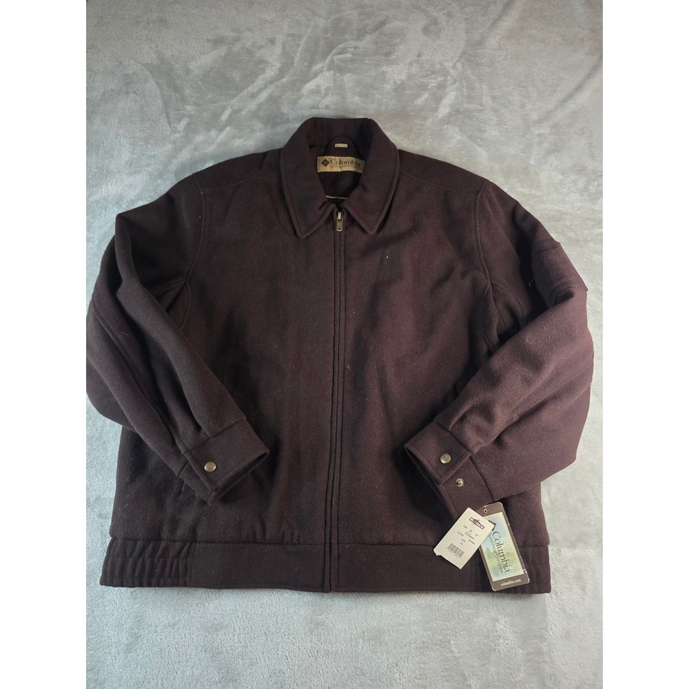 Columbia Jacket Mens 2X Brown Wool Blend Quilted Lined Full Zip NEW Deadstock